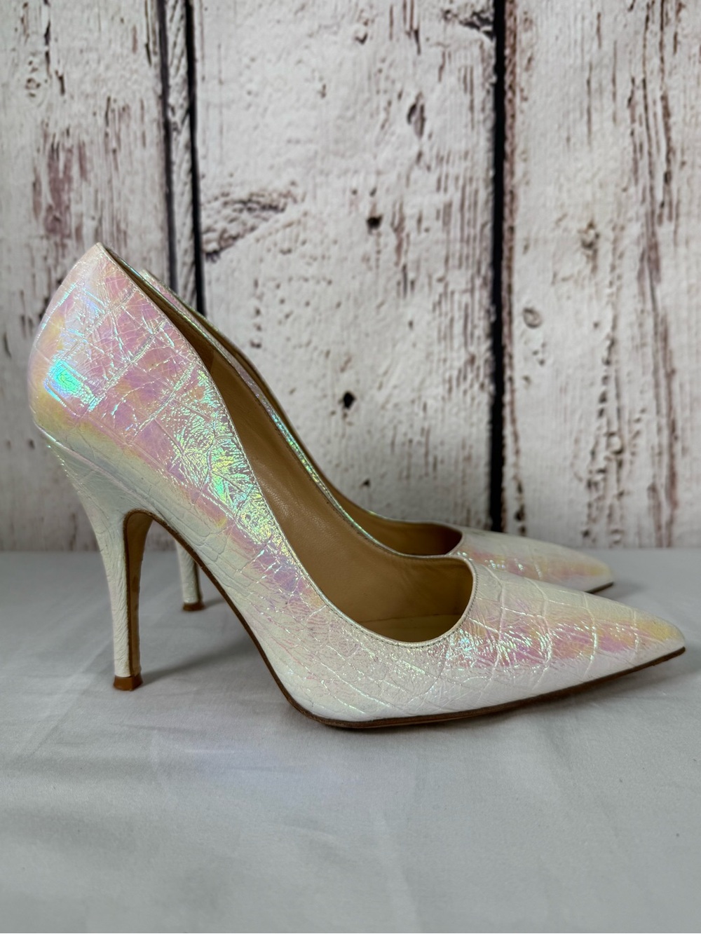Kate Spade Iridescent Snake Skin Embossed Leather Pumps Heels Size 7 - Picture 3 of 13